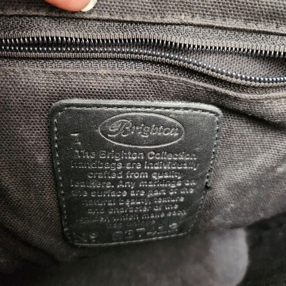 BRIGHTON Shoulder Bag 90s Y2K Leather Black Peb Brown Croc Emboss Single Strap - Picture 4 of 8